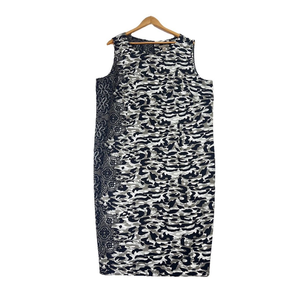 Maya Brooke Shift Dress Women Plus Sz 22W Black Sleeveless Animal Floral Career